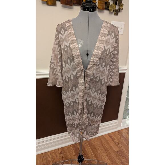 Steve Madden ESF-12268 Women's Tie Front Crinckle Chiffon Kimono, Clay, ONE Size - Picture 3 of 7